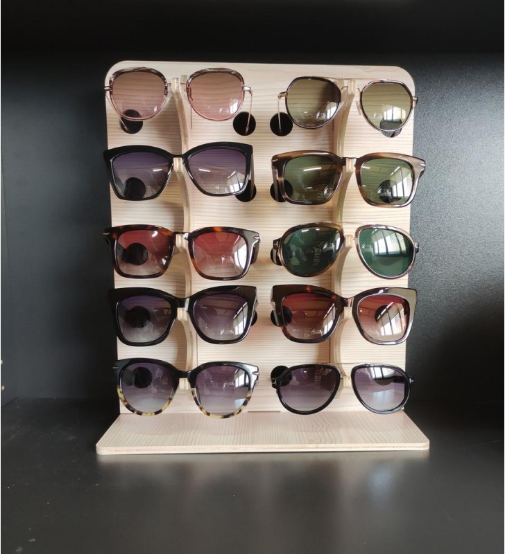 ExpMad10pcs - Expositor madera clara para 10 gafas a – Asesvisión