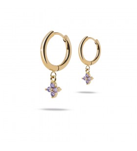 JEWELS PENDIENTE ARO ORO Y CRUZ VIOLA