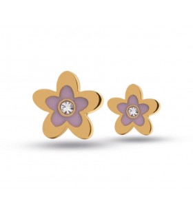 JEWELS PENDIENTE DOBLE FLOR DORADA Y ROSA